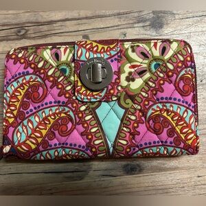 Vera Bradley Turnlock Wallet Resort Medallion Colorful Paisley Womens